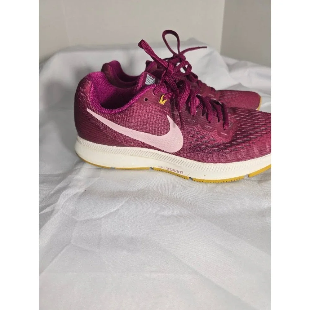 Nike Zoom Pegasus 34 Women Running Shoes Burgundy Pink Swoosh Size‎ 8.5